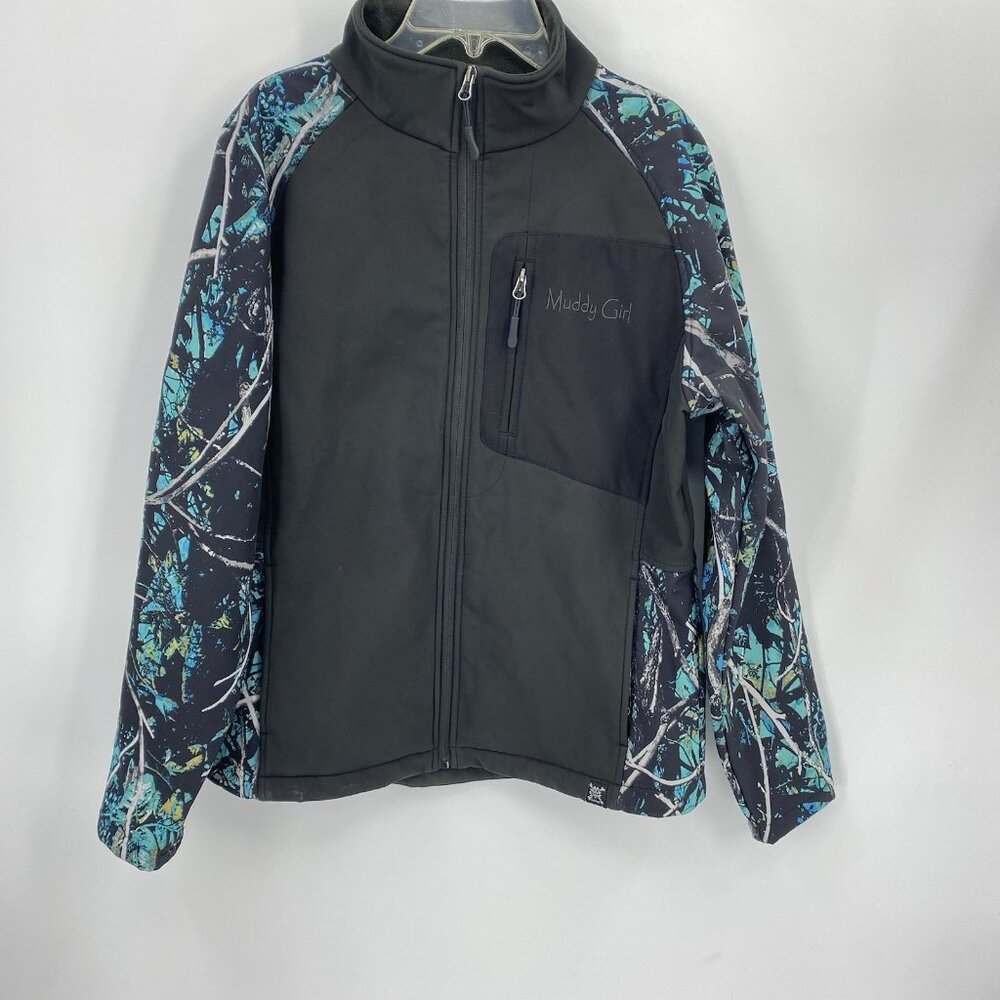 Muddy Girl Moonshine Camo Jacket Black Blue Fleece Lined Womens Large